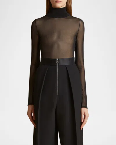 Khaite Tallin Sheer Mesh Turtleneck Bodysuit In Black