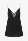 Khaite Deep V-neck Silk Top With Spaghetti Straps In Black