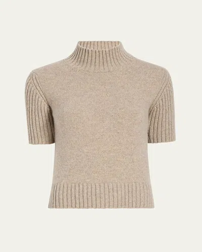 Khaite Talvi Turtleneck Short-sleeve Cashmere Sweater In Sepia