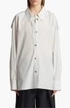 Khaite The Tamal Striped Button-up Shirt In White/navy