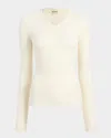 Khaite Tania V-neck Long-sleeve Rib Top In Glaze