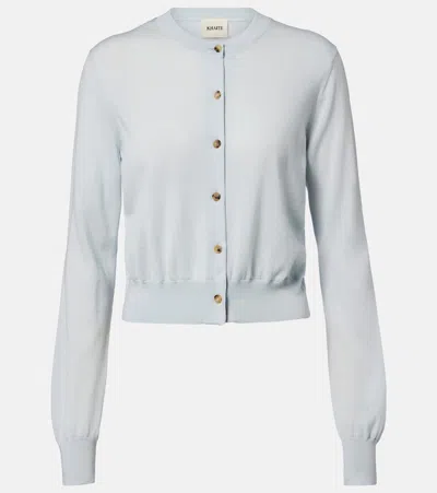 Khaite Tansy Cropped Wool And Cashmere Cardigan In Blue