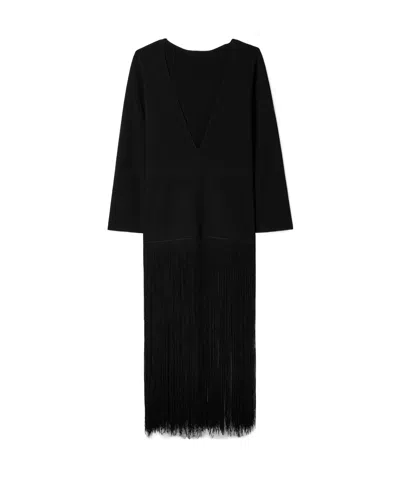 Khaite Tassel Ribbed Dress In Black