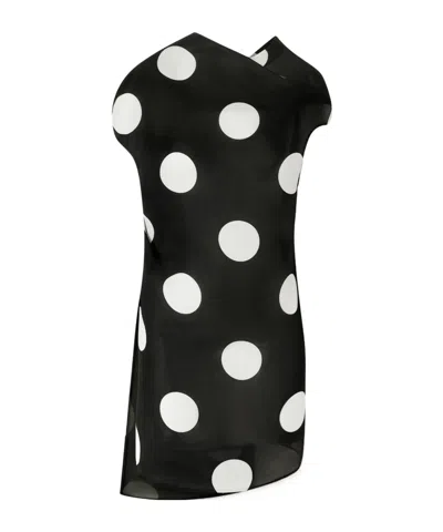 Khaite Tatia Draped Polka-dot Silk Mini Dress In Black