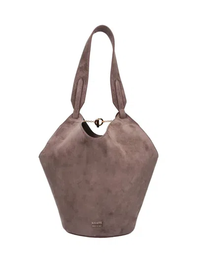 Khaite Taupe Lotus Mini Suede Tote In Brown