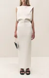 Khaite Terran Bonded Crepe Satin Long Dress In White