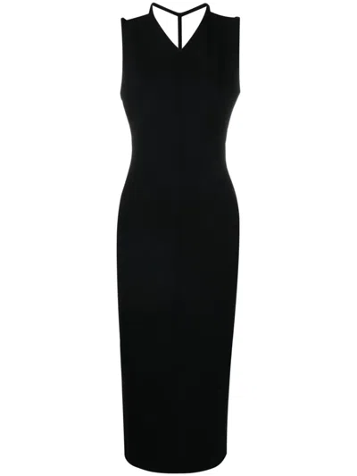 Khaite Terri Long Dress With V-neck In Black