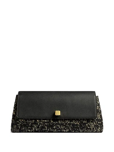Khaite Audrey Textured-leather And Raffia Clutch In Black