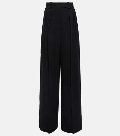 Khaite Cessie Pleated Woven Wide-leg Pants In Black