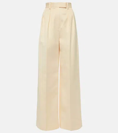 Khaite Teyana Pleated Satin Wide-leg Pants In Neutrals