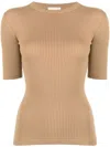 Khaite The Ange Rib-knit Top In Brown