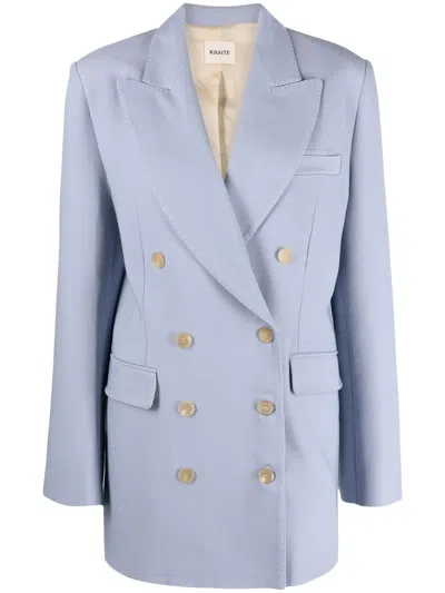 Khaite Balton Double-breasted Wool-blend Blazer In Blue