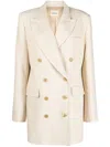 Khaite Nathan Double-breasted Blazer Jacket With Padded Shoulders In Neutrals
