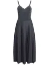 Khaite Elio Pleated Knit Merino Wool Midi Dress In Grey