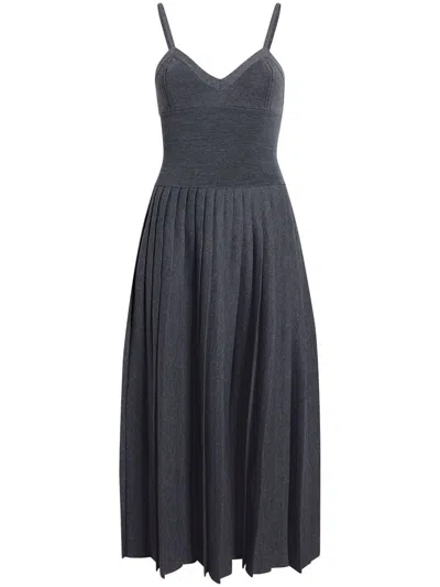 Khaite Elio Pleated Knit Merino Wool Midi Dress In Sterling