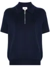 Khaite Gulliame Zip-up Knit Wool-blend Polo Top In Blue