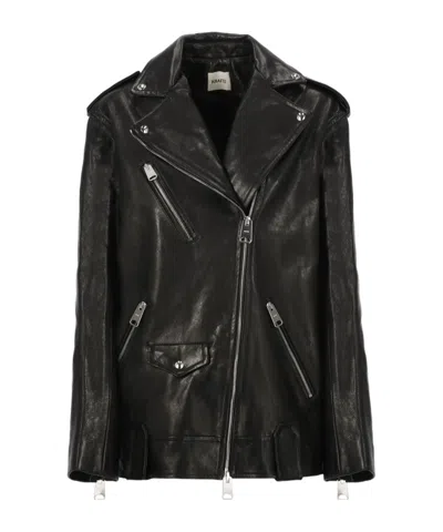 Khaite The Hanson Off-centre Leather Jacket In Black