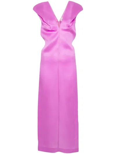 Khaite Ima Gathered Silk-gazar Midi Dress In Orchid