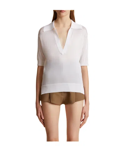 Khaite The Julita V-neck Polo Top In White