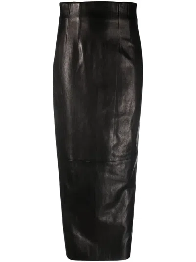 Khaite Midi-length Lamb Leather Skirt With High Waist In Black