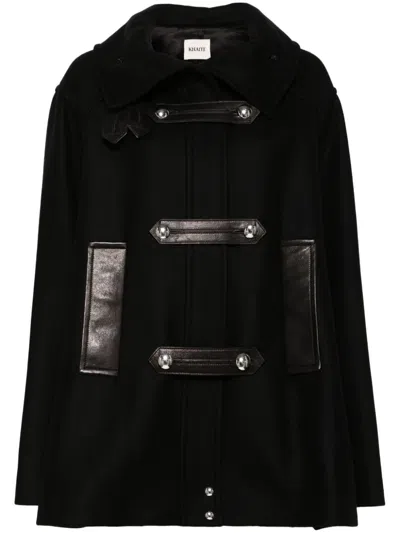 Khaite Double-breasted Wool Blend Coat With Leather Details In Black