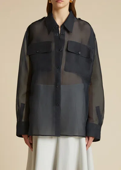 Khaite Missa Sheer Silk Collared Top In Black