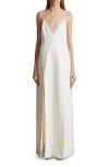 Khaite Nonya Plunged Satin Crepe Maxi Dress In Chalk