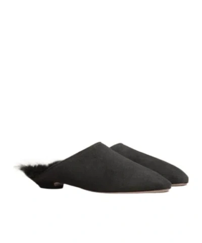 Khaite The Otto Shearling-lined Suede Mules In Black