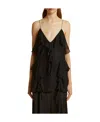 Khaite Piet Cascading-ruffle Sleeveless Tunic Top In Black