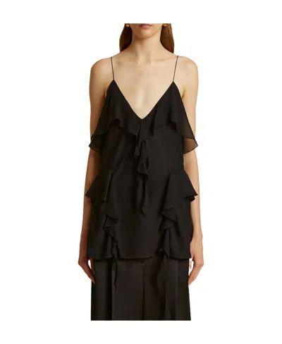 KHAITE KHAITE THE PIET PLUNGING V-NECK RUFFLED TOP