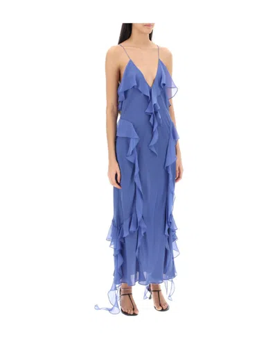 KHAITE KHAITE RUFFLE-TRIM PLUNGING V-NECK MAXI DRESS