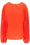 Khaite Quico Balloon-sleeve Oversized Silk Blouse In Red