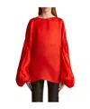 Khaite Quico Balloon-sleeve Oversized Silk Blouse In Red