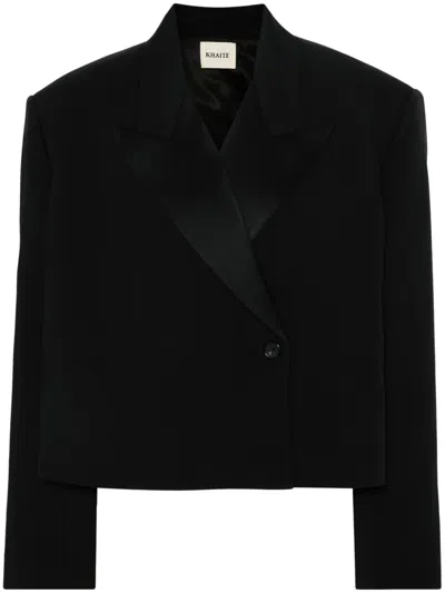 Khaite Raymond Cropped Satin-trimmed Crepe Blazer In Black