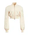 Khaite Reggie Oversized Cropped Satin Bomber Jacket In White