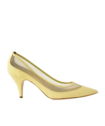 Khaite River Iconic Mesh-trimmed Leather Pumps In Yellow