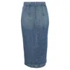 Khaite The Ruly Zipped Midi Pencil Skirt In Blue Cotton Denim