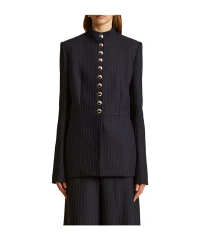 Khaite The Samuel Pinstriped Jacket In Navy White