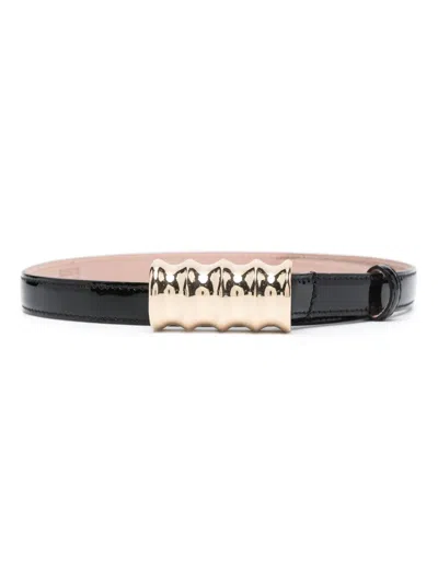 Khaite Julius Small Leather Belt With Gold Buckle In Black