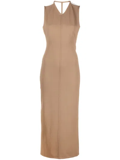 Khaite The Teri Midi Dress In Brown