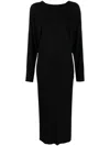 Khaite The Trina Long-sleeved Open-back Midi Dress In Black
