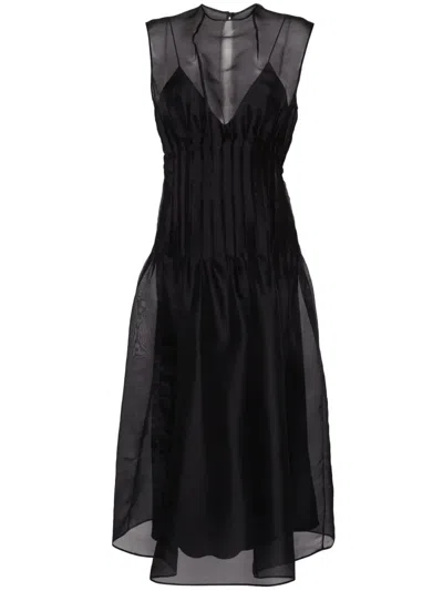 Khaite Wes Pintucked Silk-organza Maxi Dress In Black