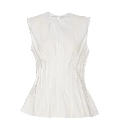 Khaite Westin Pleated Cotton-poplin Top In White