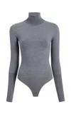 Khaite Thea Knit Wool-blend Turtleneck Bodysuit In Sterling