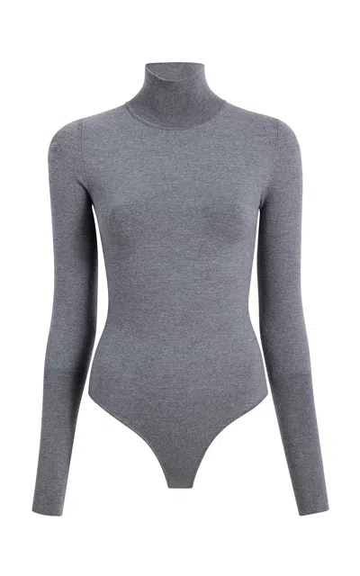 Khaite Thea Knit Wool-blend Turtleneck Bodysuit In Grey