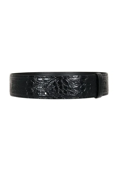 Khaite Theo Embossed Croc Waist Belt In Black