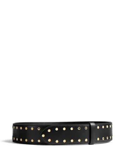 KHAITE THEO WAIST BELT IN BLACK LEATHER WITH GOLD STUDS