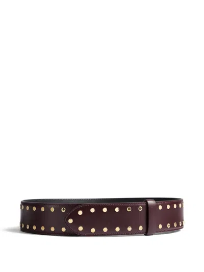 Khaite Theo Waist Belt In Bordeaux Leather With Gold Studs In Brown