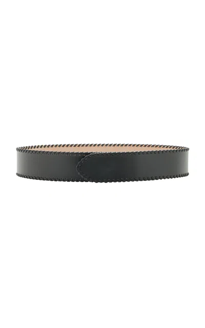 Khaite Theo Whipstitch Leather Belt In Black