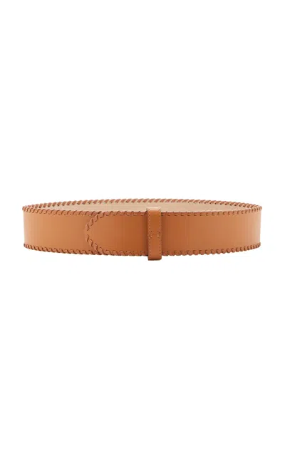 Khaite Theo Whipstitch Leather Belt In Brown